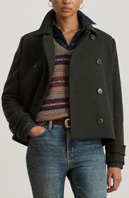 Lauren Ralph Lauren Double Breasted Wool Blend Twill Jacket