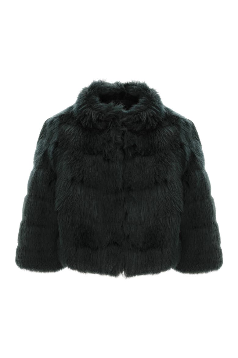 Genuine Shearling Bolero, Cropped Sleeves, Alternate, color, EMERALD