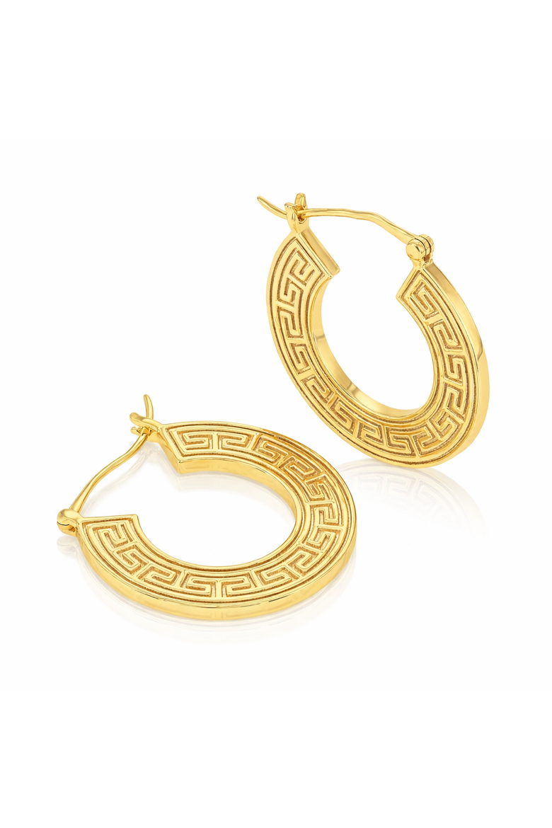 Greek Designed Hoop Earrings, Alternate, color, Gold