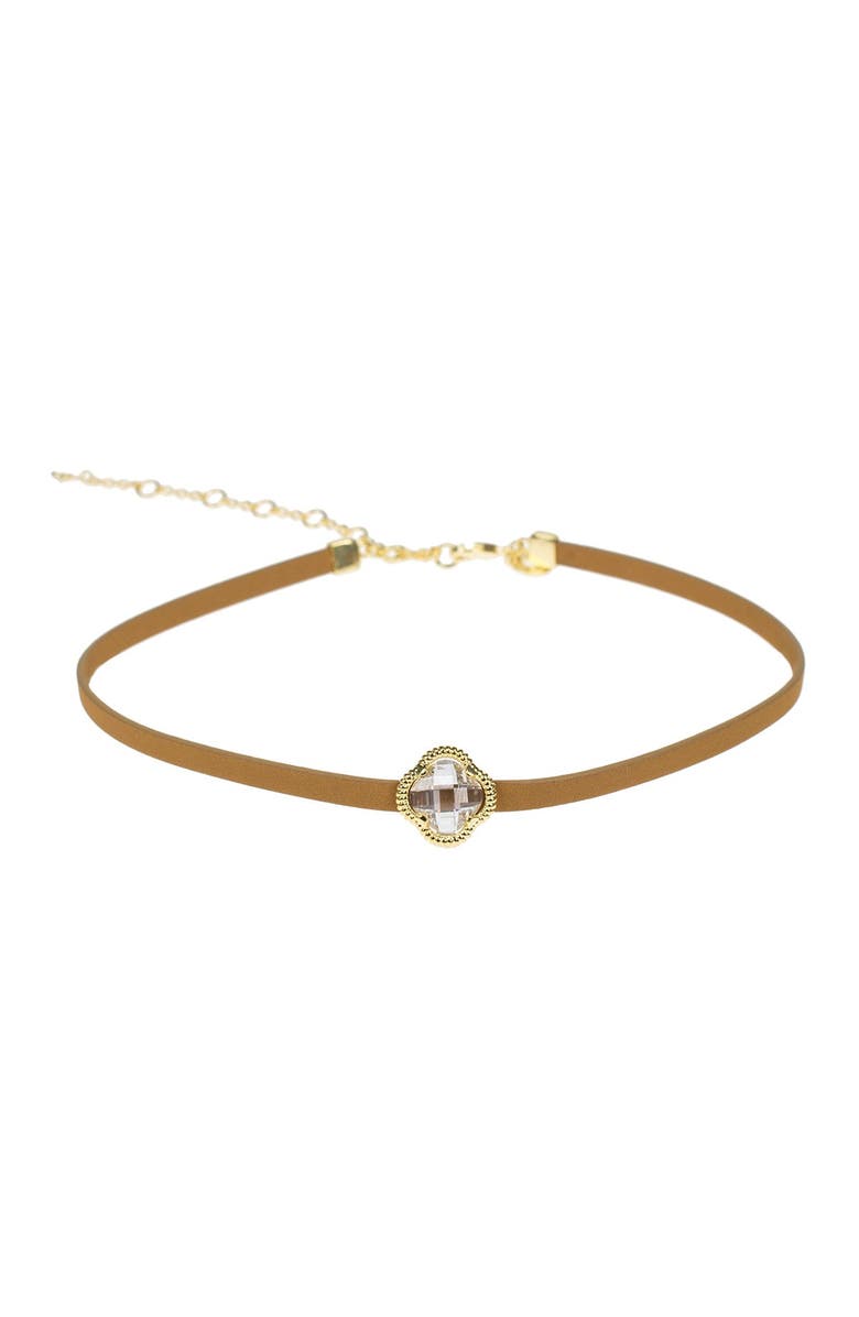 CZ by Kenneth Jay Lane Clover CZ Vegan Leather Choker, Main, color, 