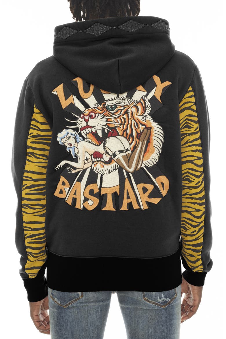 Cult of Individuality Embroidered Lucky Bastard Cotton Zip Hoodie