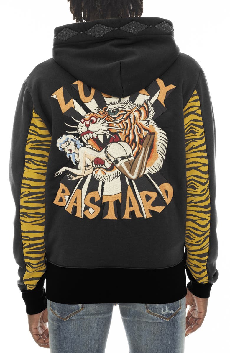 Cult of Individuality Embroidered Lucky Bastard Cotton Zip Hoodie, Alternate, color, 