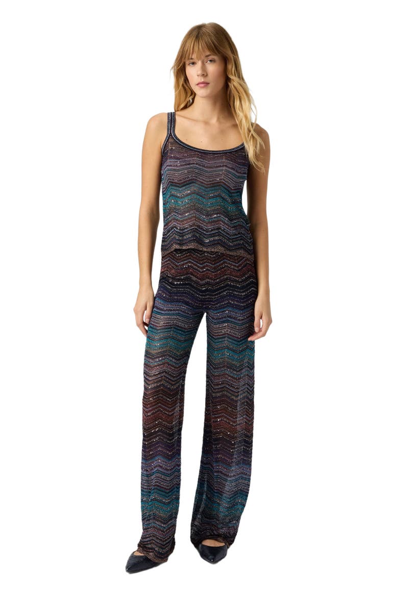 Sleeveless Crew-neck Top In Viscose Chevron Lamé With Sequins, Main, color, Dark Blue