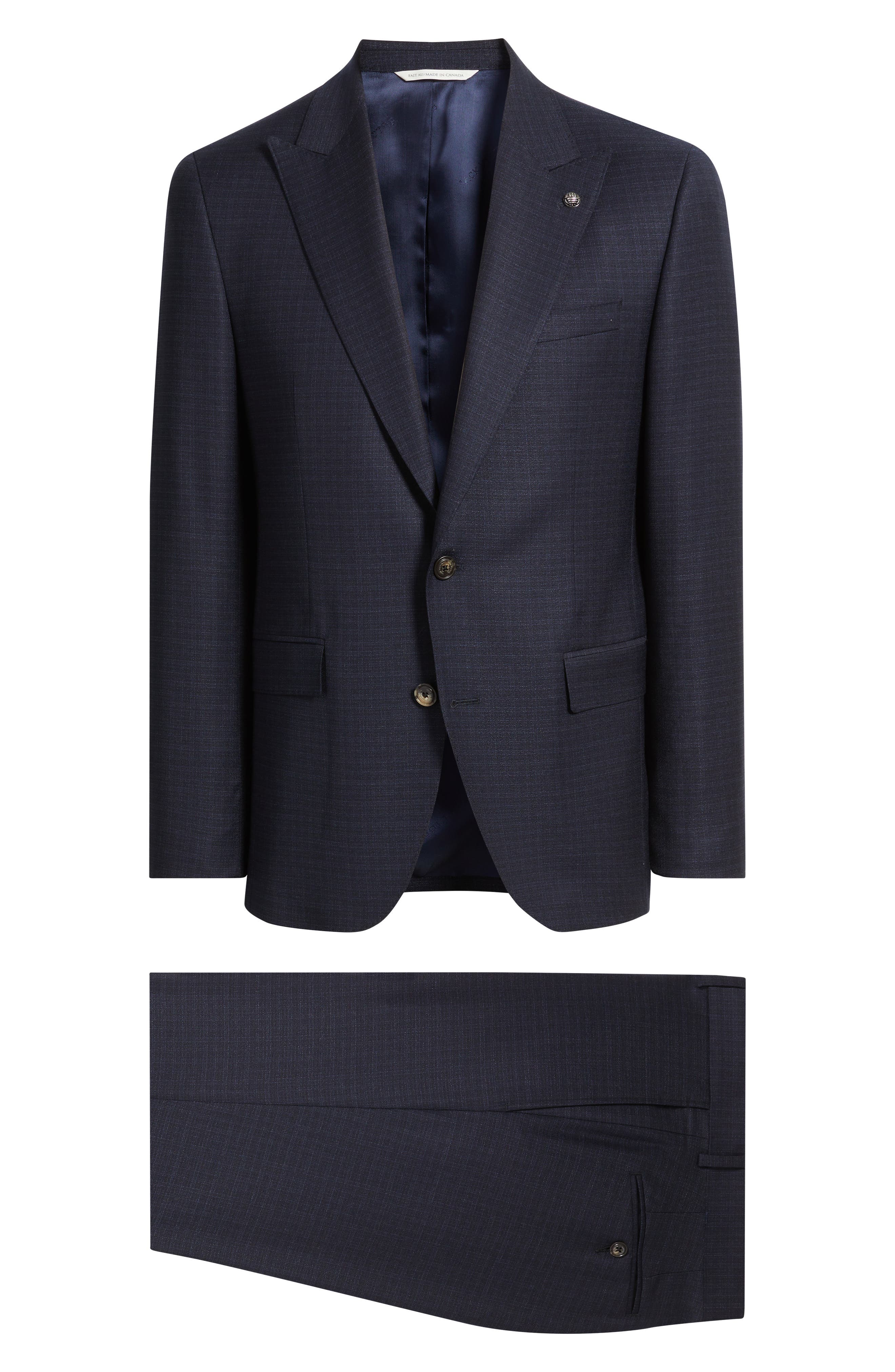 Jack Victor Engel Navy Microcheck Peak Lapel Wool Suit (Men