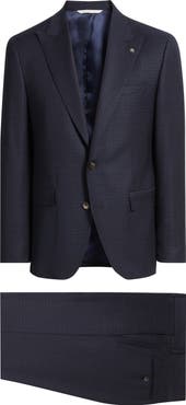 Jack Victor Engel Navy Microcheck Peak Lapel Wool Suit