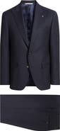 Jack Victor Engel Navy Microcheck Peak Lapel Wool Suit