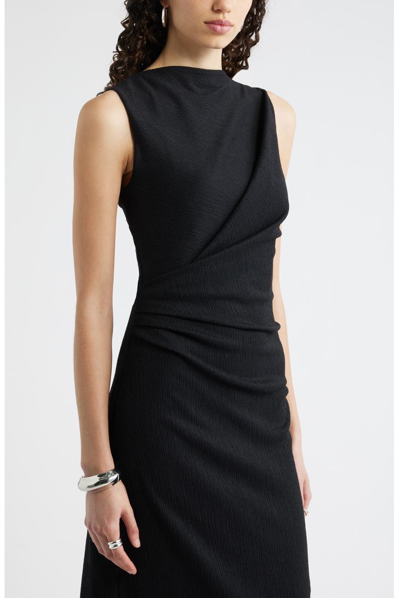 Ruched Midi Dress, Alternate, color, BLACK