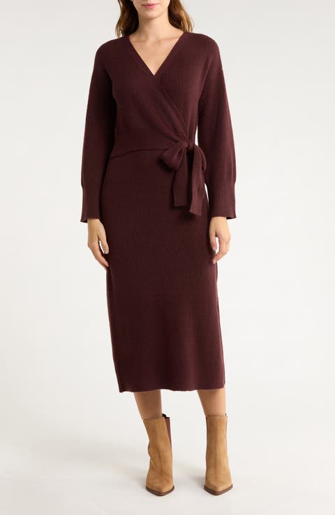 Long Sleeve Wrap Sweater Dress