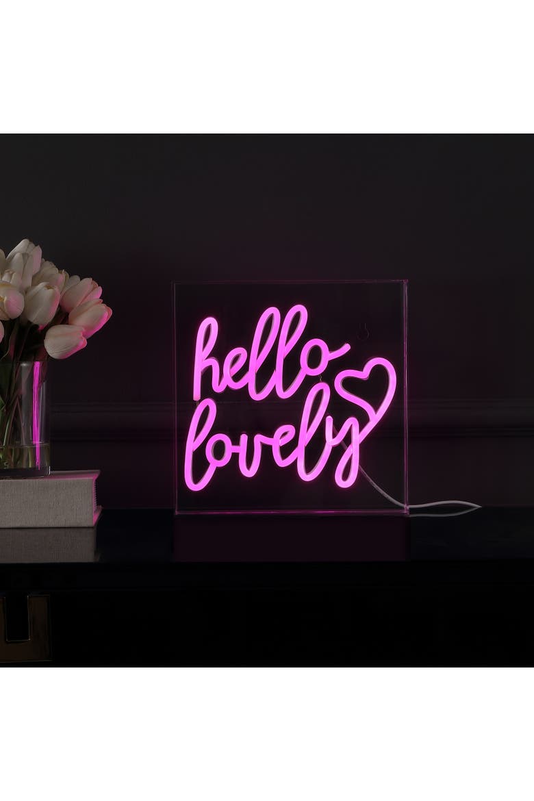 Hello Square Contemporary Glam Acrylic Box USB Operated LED Neon Light, Alternate, color, Pink