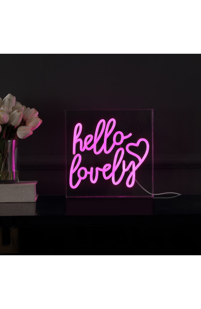 JONATHAN Y Hello Square Contemporary Glam Acrylic Box USB Operated LED Neon Light, Alternate, color, Pink
