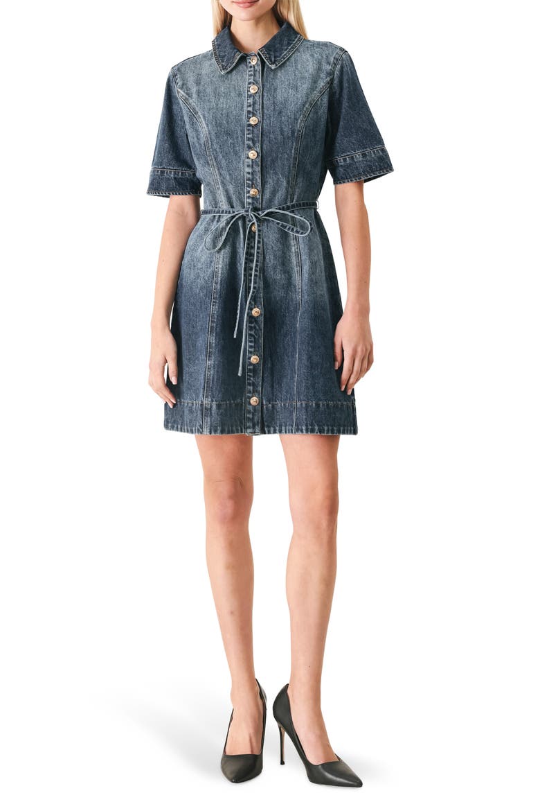 Short Sleeve Denim Minidress, Main, color, INDIGO