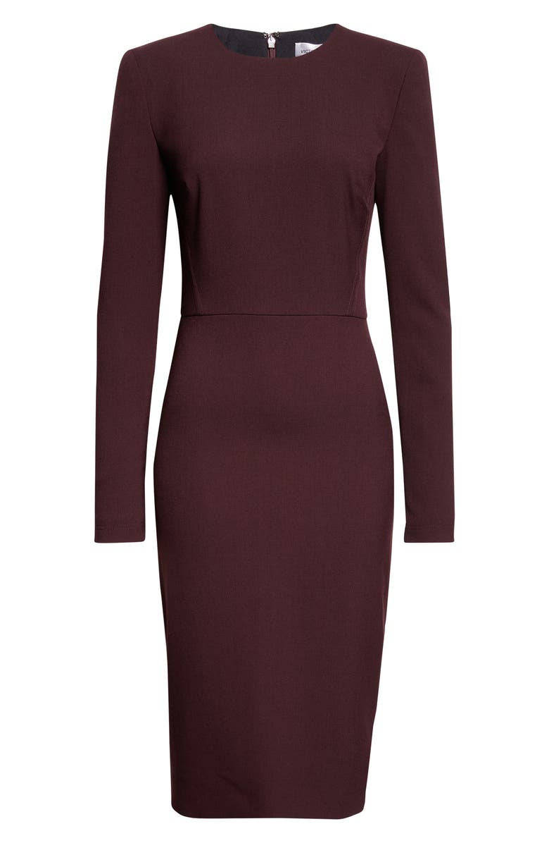 Victoria Beckham Long Sleeve Wool Blend T-Shirt Dress, Alternate, color, Deep Mahogany
