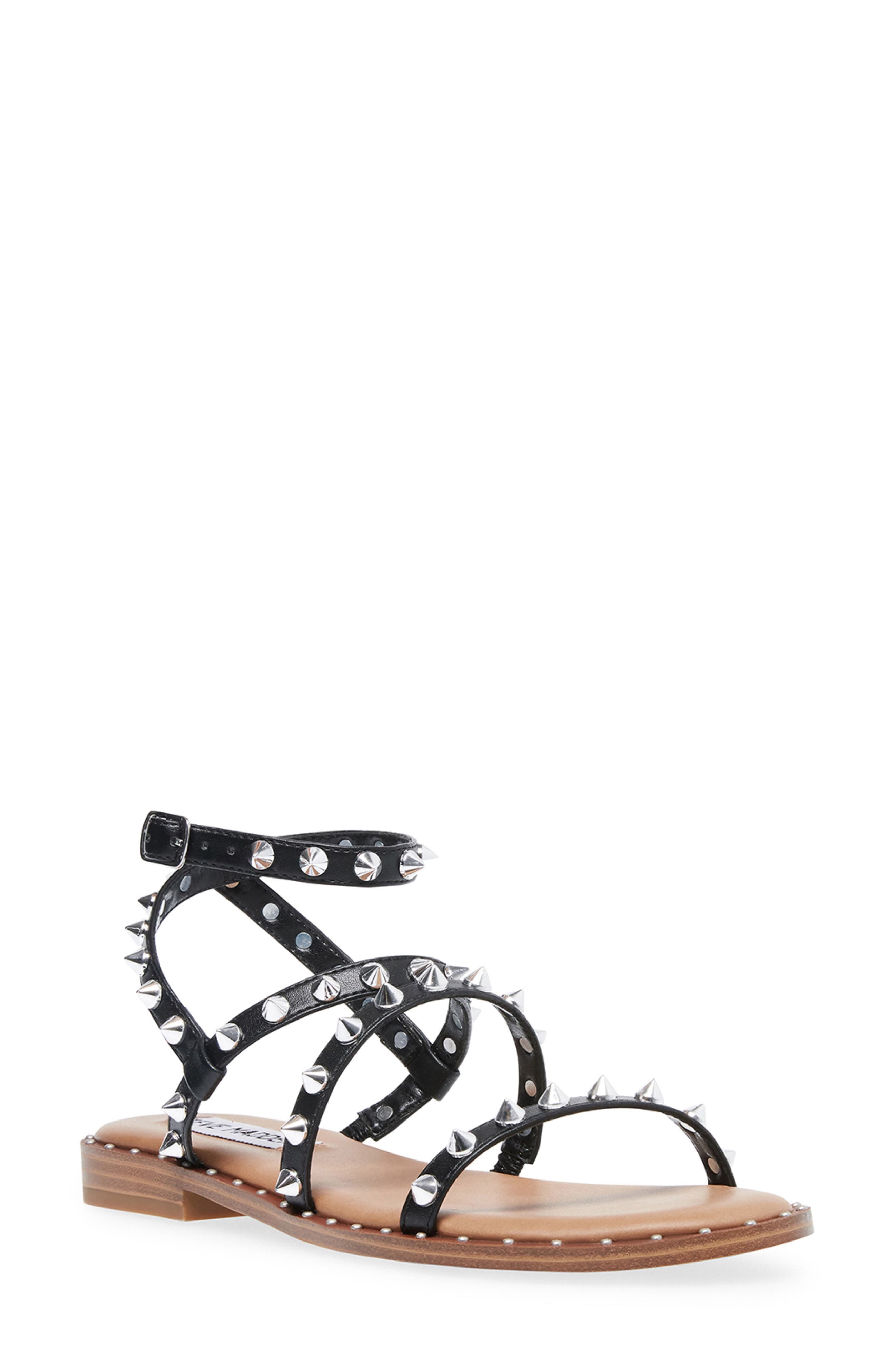 Transport Studded Strappy Sandal (Nordstrom Exclusive), Main, color, BLACK