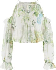 GUESS Emily Floral Cold Shoulder Top