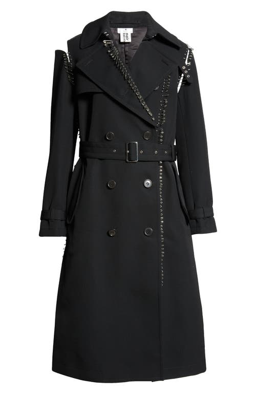 Noir Kei Ninomiya Safety Pin Belted Wool Gabardine Trench Coat in Black 