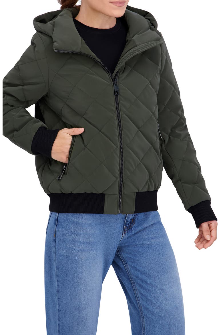 Quilted Hooded Bomber Jacket, Alternate, color, MILITARY