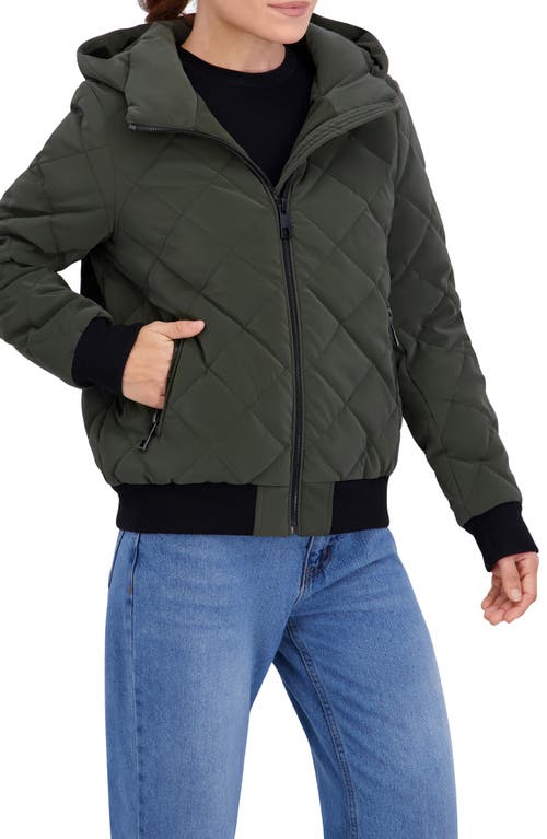 Ookie & Lala Quilted Hooded Bomber Jacket In Green