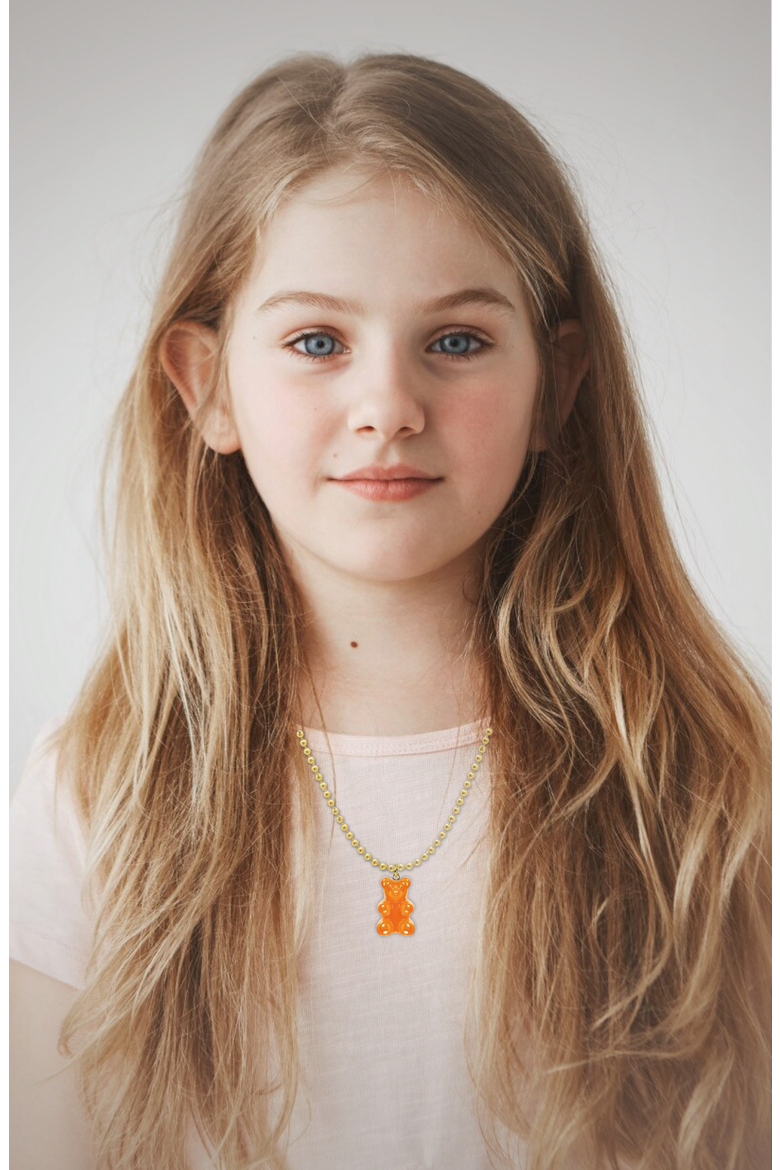 Gummy Bear Charm Necklace in Gift Bottle, Alternate, color, Orange