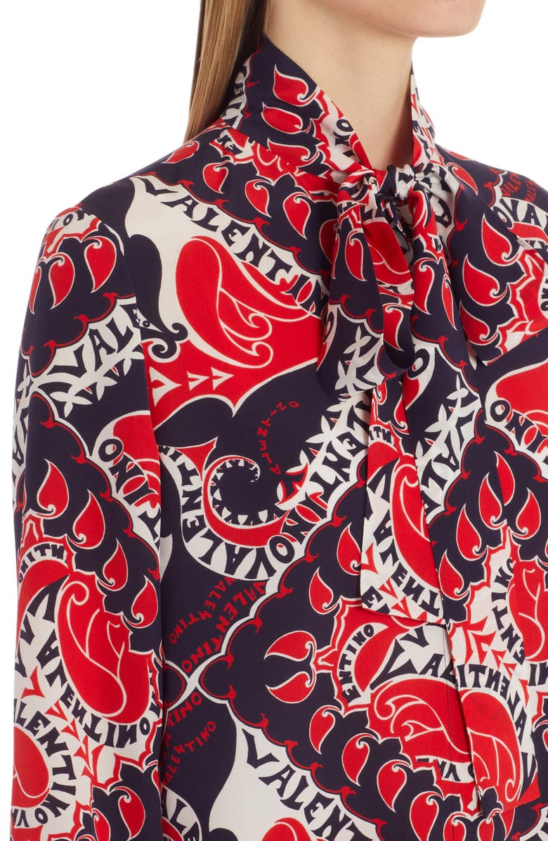 Valentino Garavani Bandana Print Tie Neck Silk Blouse, Alternate, color,