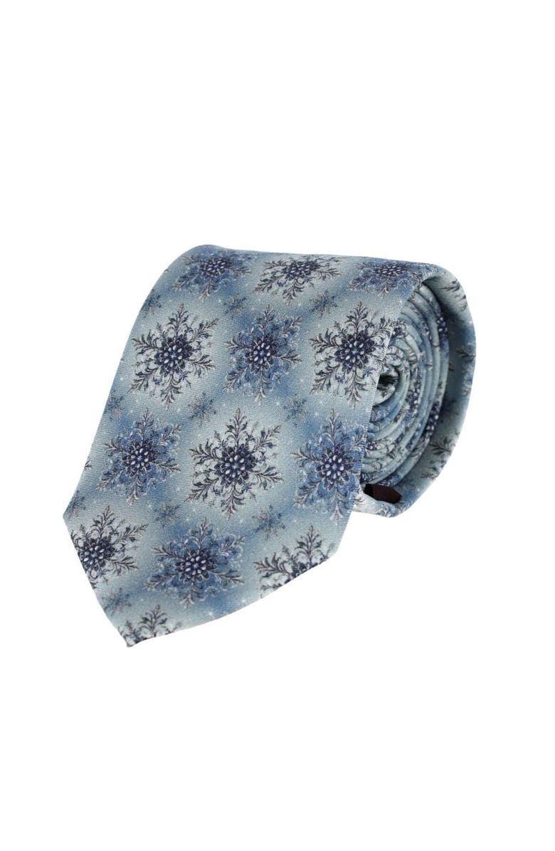Trafalgar Big and Tall Clarence The Classy Snowflake Silk Holiday Necktie, Main, color, Light Blue