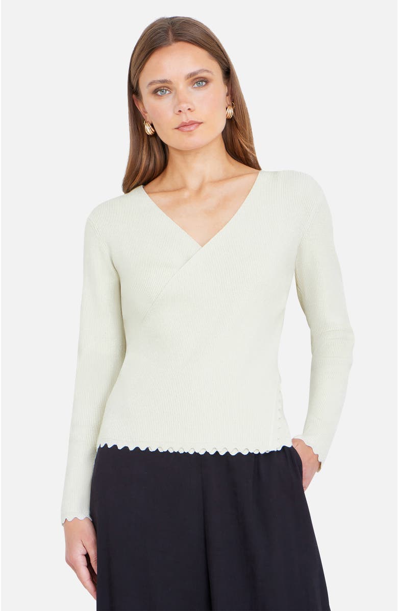 Yumi Metallic Thread Rib Wrap Knitted Top, Main, color, Ivory