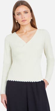 Yumi Metallic Thread Rib Wrap Knitted Top