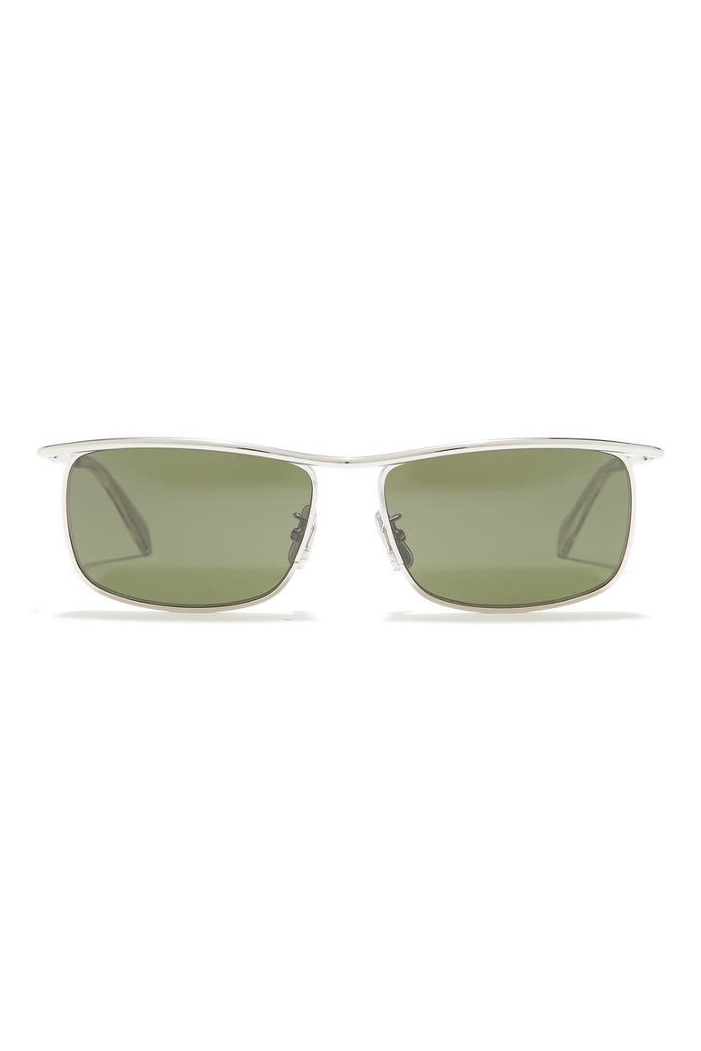 58mm Rectangle Sunglasses, Main, color, SHINY PALLADIUM / GREEN