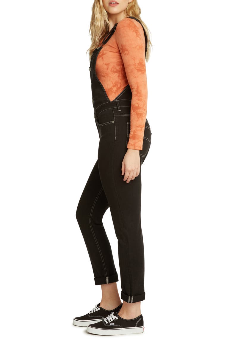 Button Front Denim Overalls, Alternate, color, BLACK