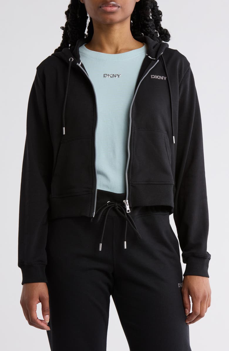 DKNY Mini Stud Logo Zip Hoodie, Main, color,