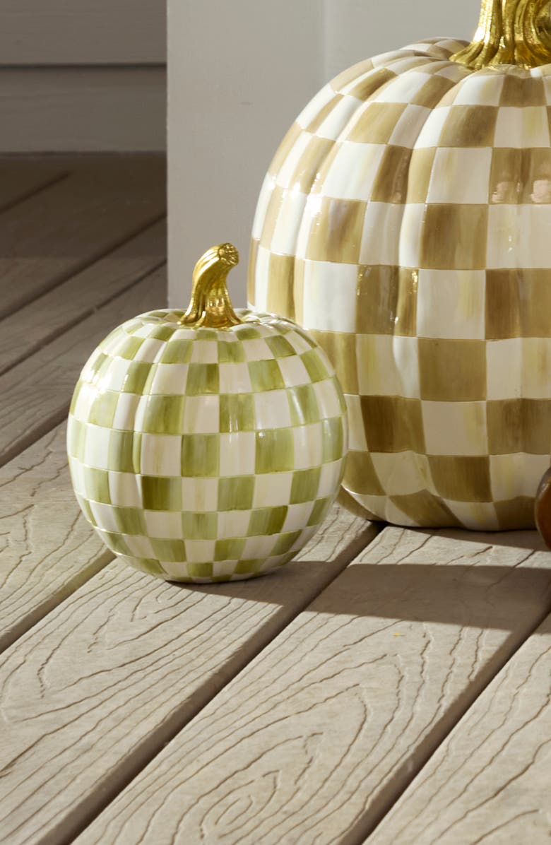 MACKENZIE CHILDS Moss Check Small Pumpkin, Alternate, color, Green