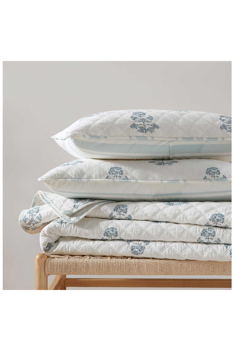 Flower Block Printed Cotton Quilt Set, Alternate, color, WINTER BLUE