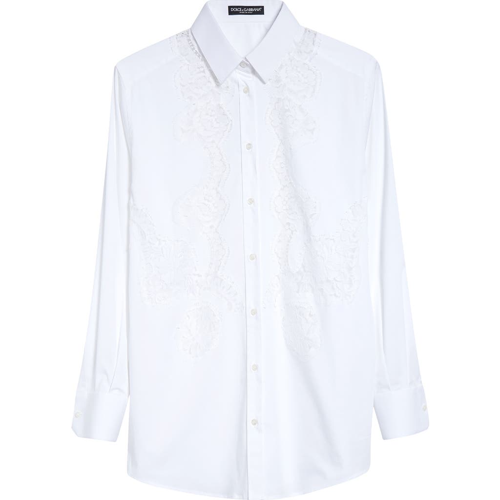 Dolce & Gabbana Dolce&gabbana Cordonetto Lace Detail Poplin Button-up Shirt In W0800 Bianco Ottico