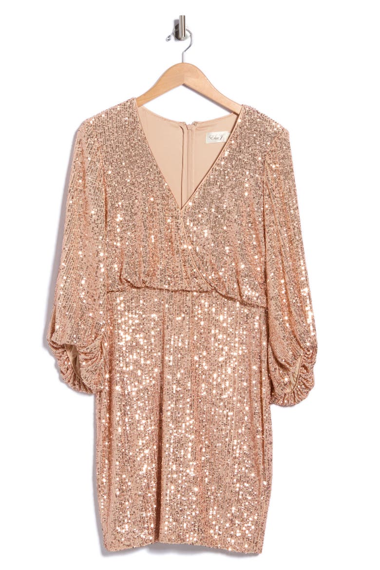 Sequin Balloon Sleeve Cocktail Dress, Alternate, color, ROSE GOLD