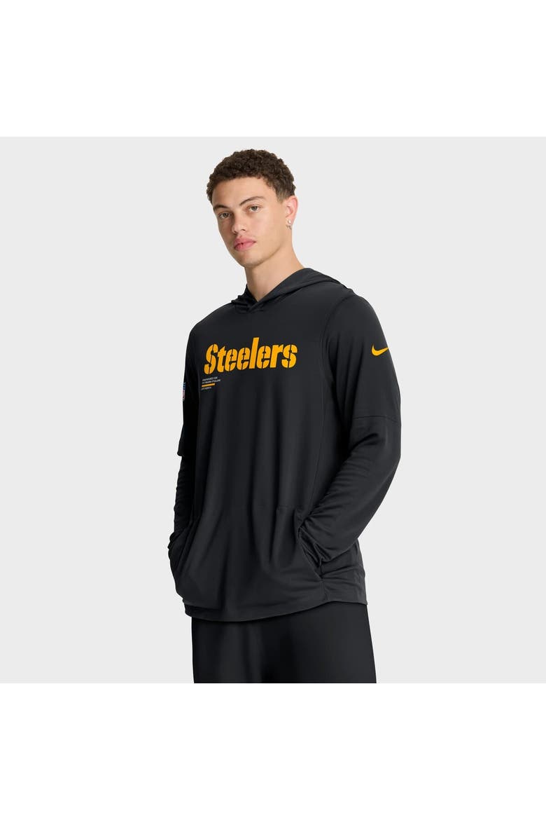 Men's Nike Black Pittsburgh Steelers Sideline Pure Fury Performance Long Sleeve Hoodie T-Shirt, Alternate, color, Black