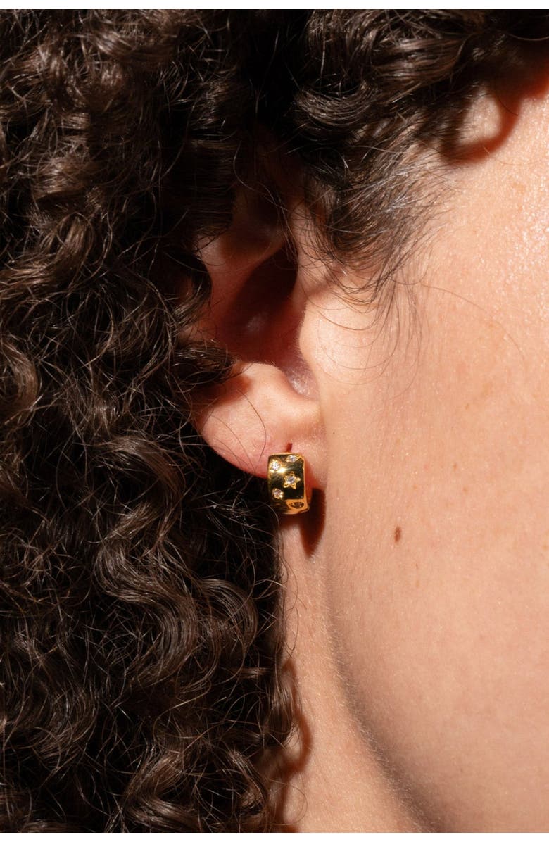 Bearfruit Jewelry 14k Gold Plated Stellar Huggies Star Hoop Earrings Dainty Trendy, Alternate, color, Gold