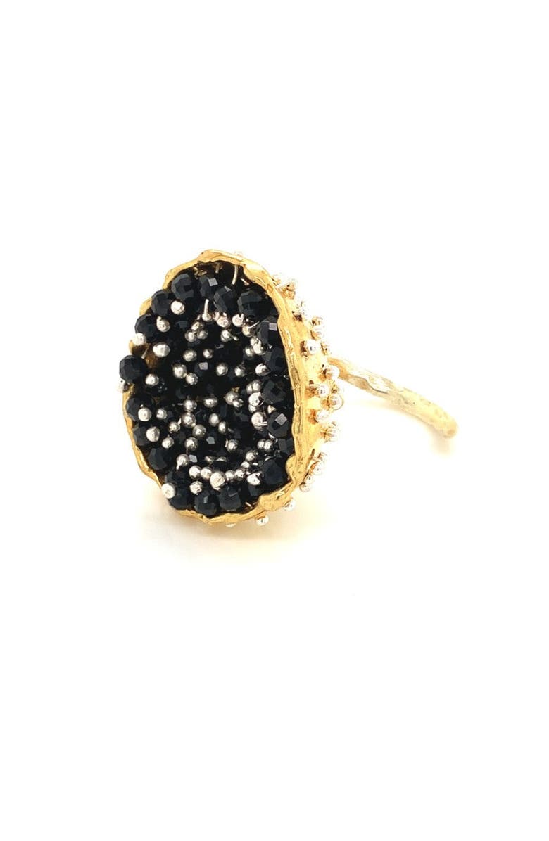 Esin Akan Dance of Stamens Medium Ring, Gold Plate Hollow Bezel with Black Spinel, Alternate, color, Gold Plated