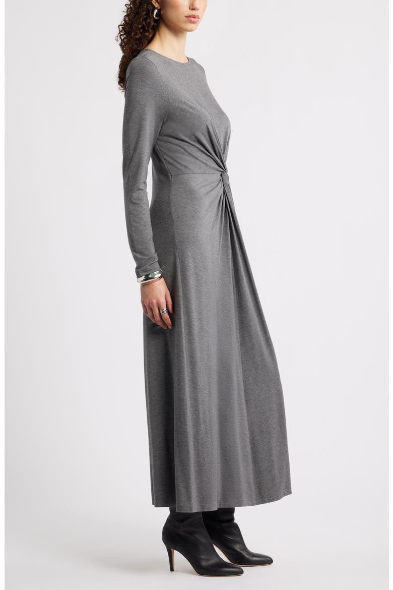 Twist Front Long Sleeve Jersey Maxi Dress, Alternate, color, GREY CHARCOAL HEATHER