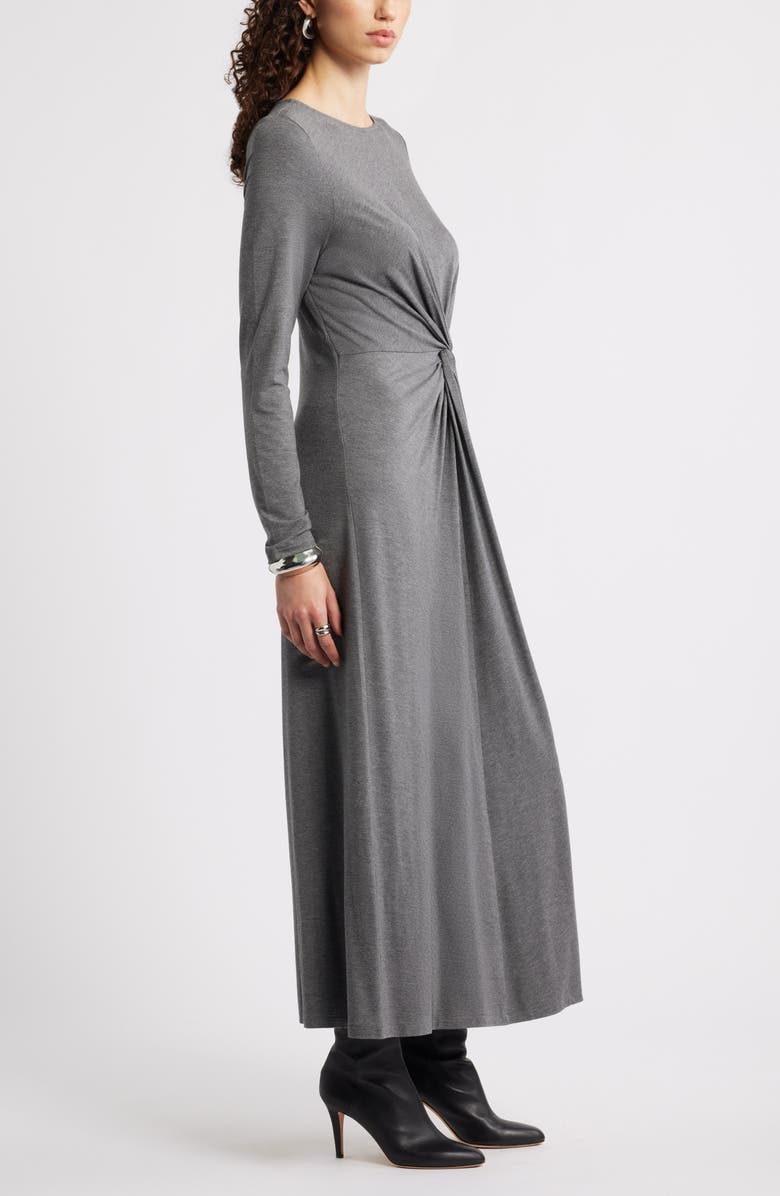 Nordstrom Twist Front Long Sleeve Jersey Maxi Dress, Alternate, color, Grey Charcoal Heather