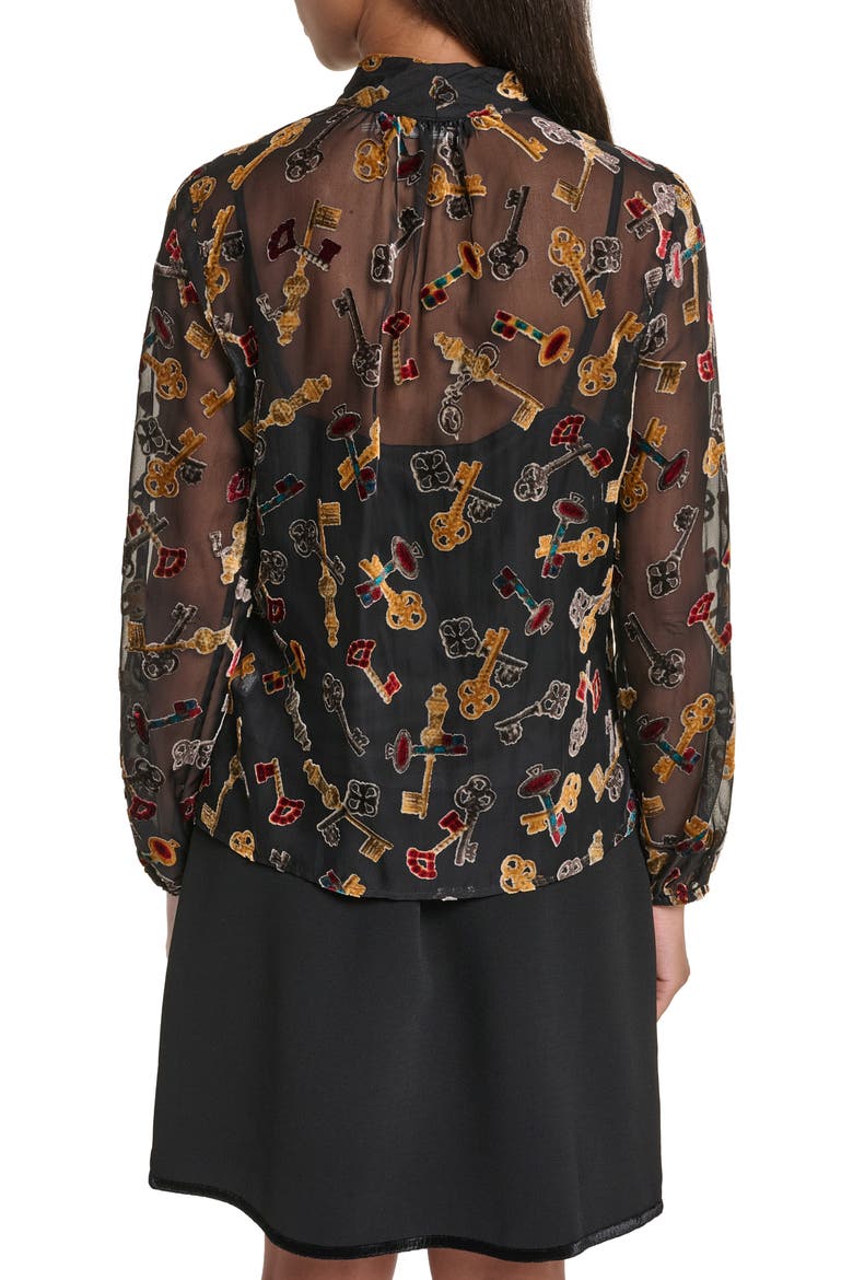 Velvet Burnout Tie Neck Blouse, Alternate, color, BLACK MULTI