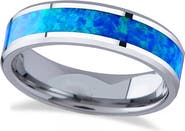 ALLUREZ Blue Green Opal Inlay Tungsten Wedding Band