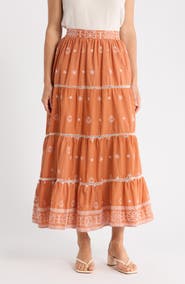 T Tahari Embroidered Tiered Cotton Skirt
