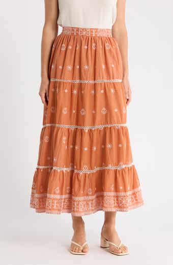 T Tahari Embroidered Tiered Cotton Skirt