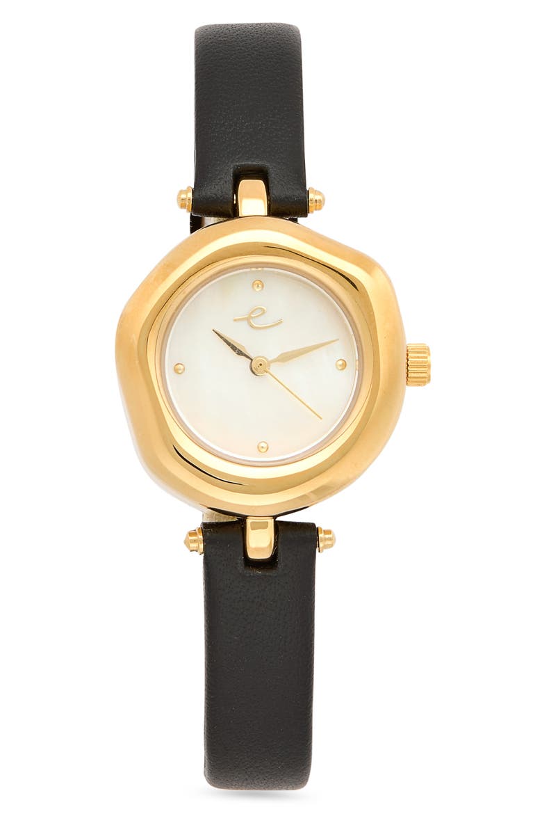 Open Circle Leather Strap Watch, 30mm, Main, color, BLACK