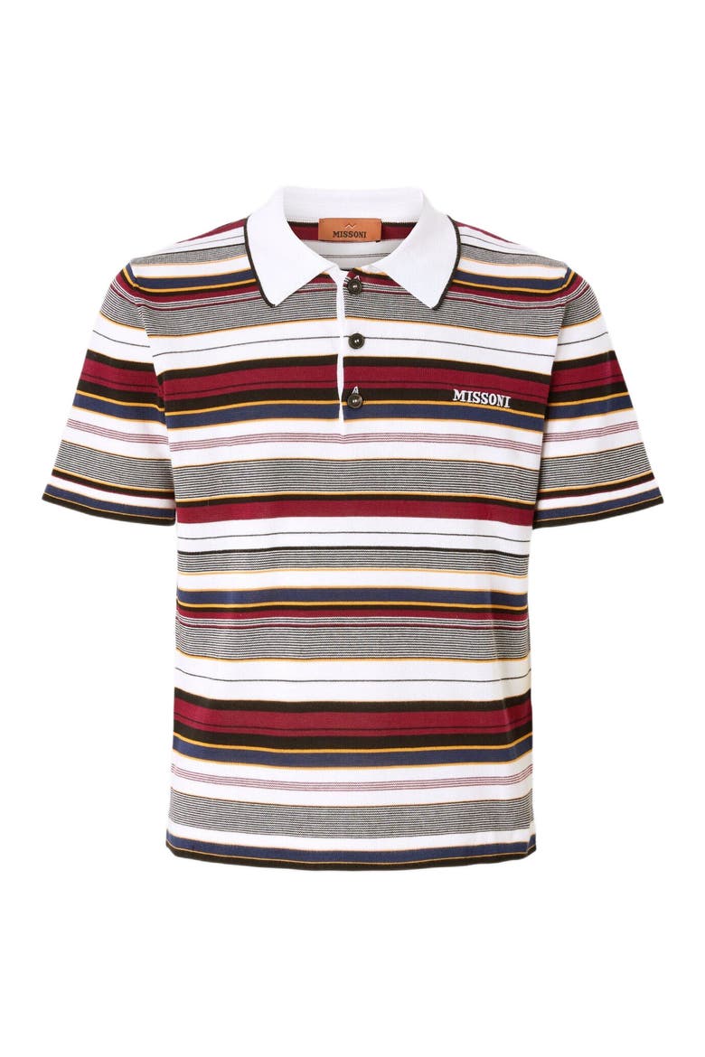 Striped Cotton Polo Shirt With Embroidered Logo Lettering, Alternate, color, Red Multi