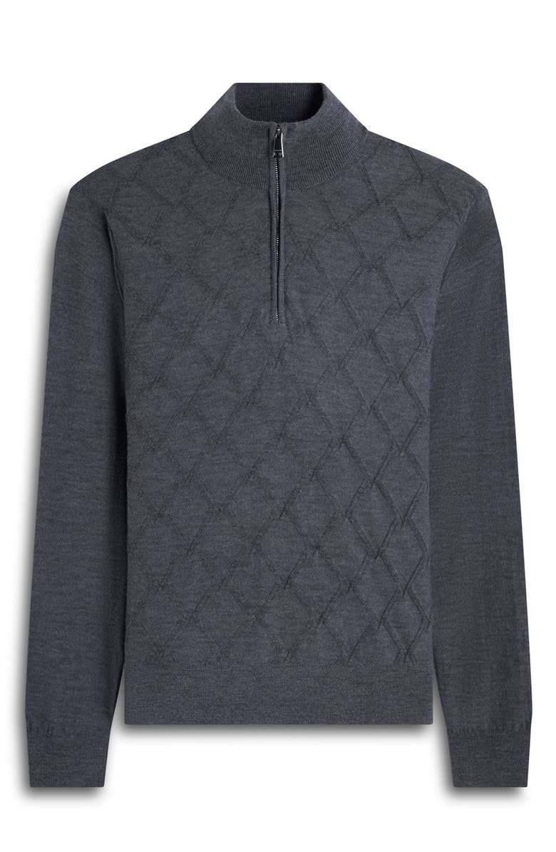 Bugatchi Merino Wool & Silk Diamond Quarter Zip Sweater, Alternate, color, Heather Grey
