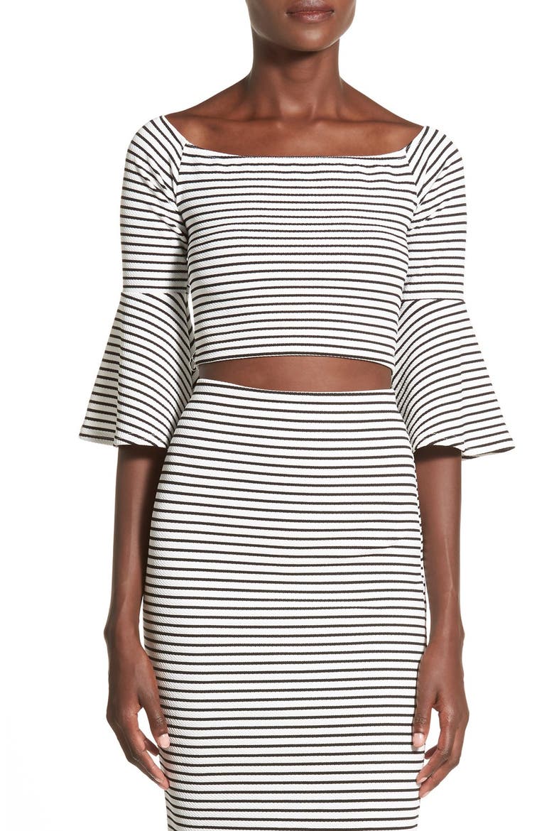 Stripe Bell Sleeve Crop Top, Main, color, WHITE