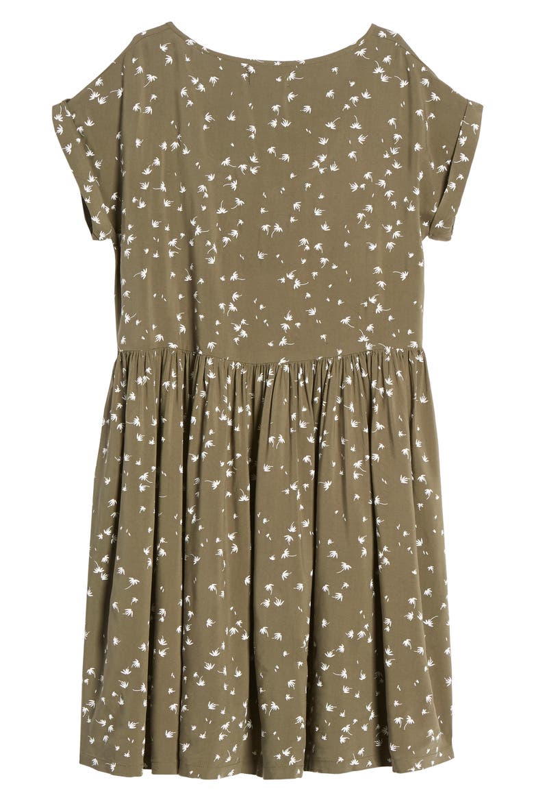 Print Button Front Dress, Alternate, color, OLIVE SARMA PETAL MINNIES