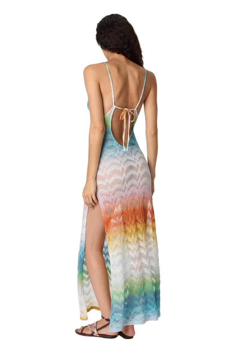 Long Cover-up Dress In Shaded Lamé Viscose, Alternate, color, Multicoloured