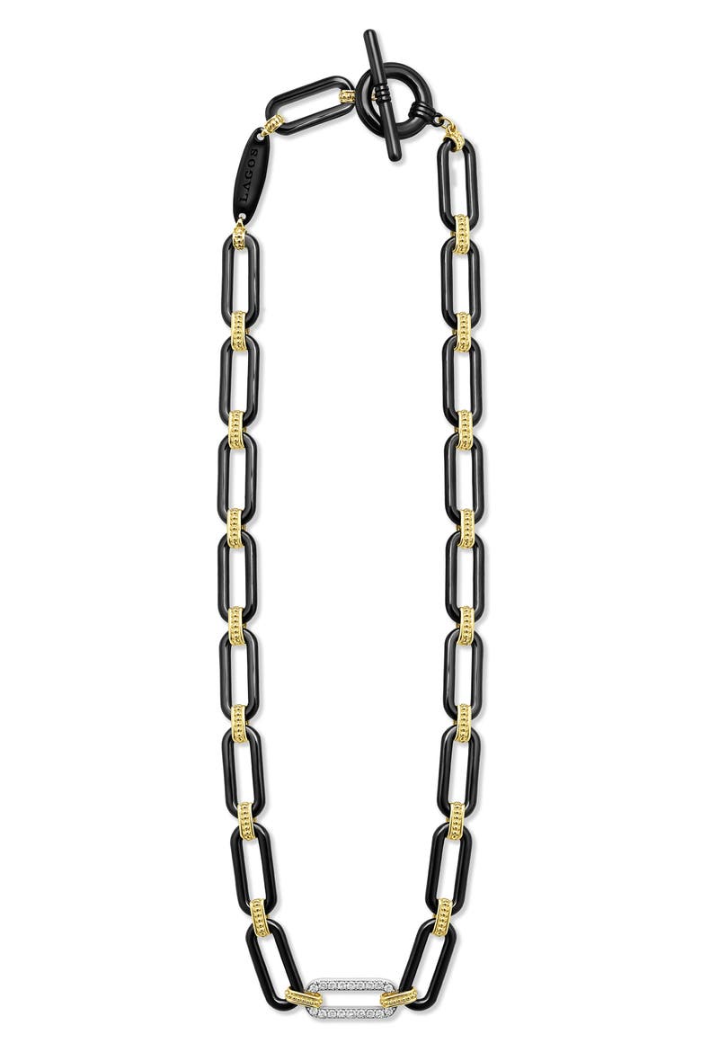 Signature Caviar Black Ceramic Link & Diamond Necklace, Alternate, color, BLACK