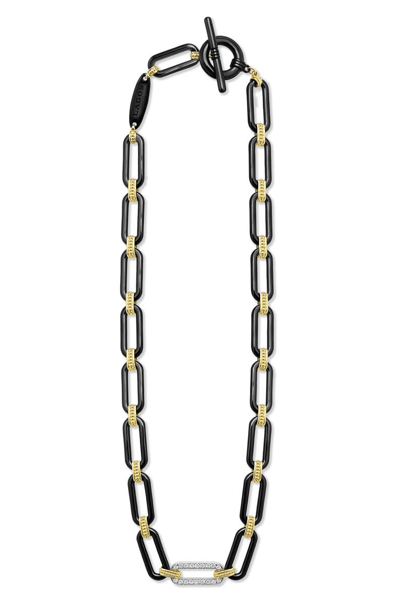 LAGOS Signature Caviar Black Ceramic Link & Diamond Necklace, Alternate, color, Black